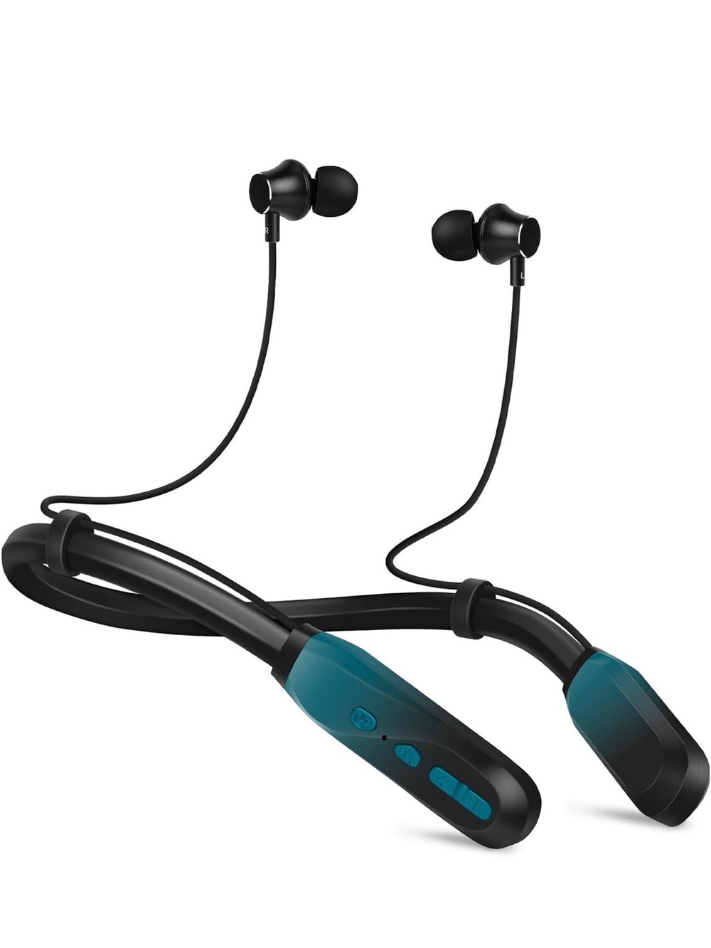 Wireless Neckband Earbuds — Black with Teal Accents